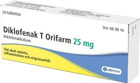 Bild på Diklofenak T Orifarm, filmdragerad tablett 25 mg, 20 st
