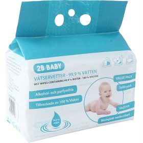 Bild på 2B Baby Våtservetter 99,9 % vatten 3 x 60 st