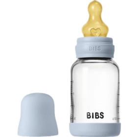 Bild på BIBS Glass Baby Bottle Round Latex 120 ml Slow Flow Baby Blue