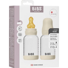 Bild på BIBS Glass Baby Bottle Round Latex 2-pack 120 ml Slow Flow, Ivory