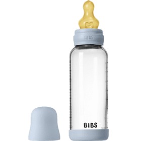 Bild på BIBS Glass Baby Bottle Round Latex 240 ml Medium Flow Baby Blue