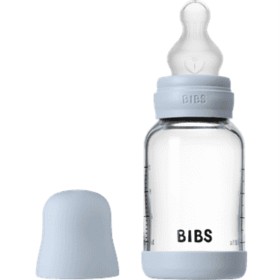 Bild på BIBS Glass Baby Bottle Round Silicone 120 ml Slow Flow Baby Blue