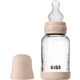 Bild på BIBS Glass Baby Bottle Round Silicone 120 ml Slow Flow Blush