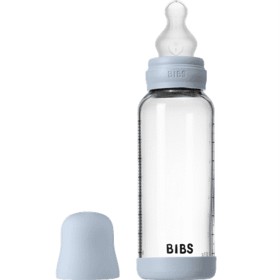 Bild på BIBS Glass Baby Bottle Round Silicone 240 ml Medium Flow Baby Blue