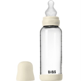 Bild på BIBS Glass Baby Bottle Round Silicone 240 ml Medium Flow Ivory