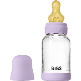 Bild på BIBS Glass Boheme Baby Bottle Round Latex 120 ml Slow Flow Violet Sky