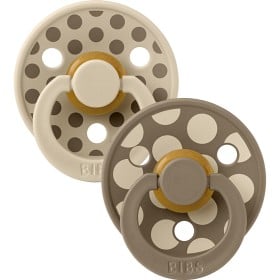 Bild på BIBS Pacifier Studio Colour 2-pack Polka Mix Latex Size 3 Vanilla/Dark Oak