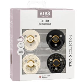Bild på BIBS Pacifier Studio Colour 4-pack Noor & Layl Latex Size 1 Ivory Gold Black Gold