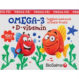 Bild på Biosalma Omega-3 + D-vitamin 10 tuggtabletter