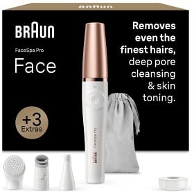 Bild på Braun FaceSpa Pro ansiktsepilator + 3 tillbehör, 911, Vit/Brons