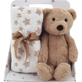 Bild på Carlo Baby Fleecefilt Brun stjärna & Gosedjur Brun nalle