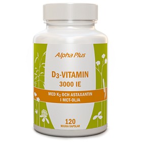 Bild på Alpha Plus D3 3000IE med K2 & Astaxantin 120 kapslar