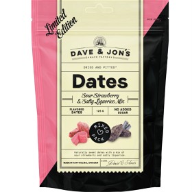 Bild på Dave & Jon’s Dadlar Sour Strawberry & Salty Liquorice Mix 125 g