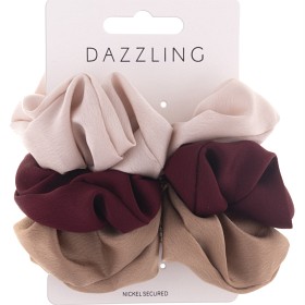 Bild på Dazzling Scrunchie 3-pack Satin, Beige, Bordeaux, Gold