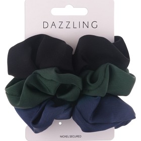 Bild på Dazzling Scrunchie 3-pack Satin, Black, Blue, Green