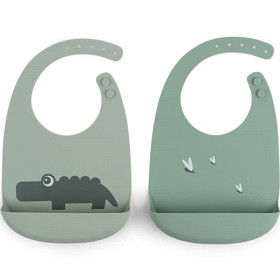 Bild på Done by Deer Silicone Bib 2-pack Croco, Green