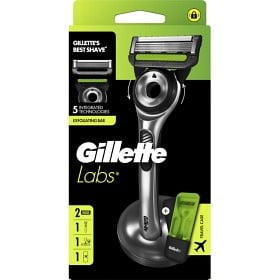 Bild på GilletteLabs Rakhyvel med Exfoliating Bar, 2 rakblad, magnetiskt ställ & resefodral