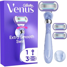 Bild på Gillette Venus Extra Smooth Swirl rakhyvel, 3 st rakblad, duschhållare