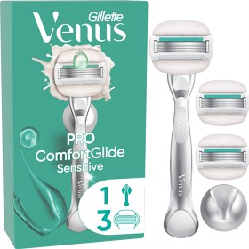 Bild på Gillette Venus Pro ComfortGlide Sensitive rakhyvel, 3 st rakblad, duschhållare