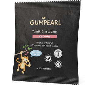Bild på Gumpearl Barn +3 år tandkrämstabletter, Jordgubb refill 124 st