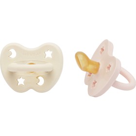 Bild på Hevea Natural Rubber Pacifier Orthodontic Newborn 0+ Months 2-pack - Milky white & Powder Pink