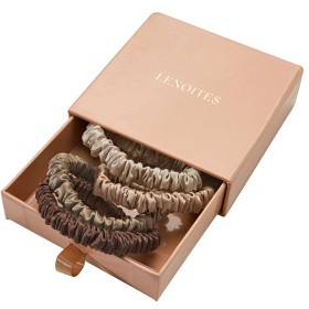 Bild på Lenoites Smala scrunchies i siden Beige, Ljusbrun, Brun & Kaffe