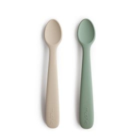 Bild på Mushie Silikonsked 2-pack (Cambride Blue/Shifting Sand)