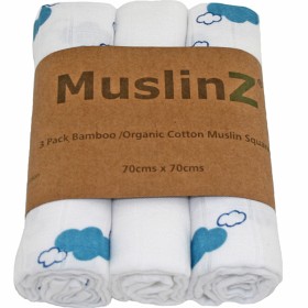 Bild på MuslinZ Muslinfiltar Blå moln 3-pack