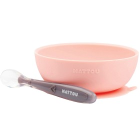 Bild på Nattou Soft Silicone Skål & Sked Rosa/Aubergine