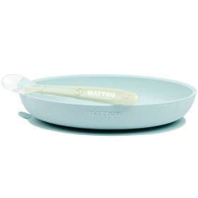Bild på Nattou Soft Silicone Tallrik & Sked Ljusblå/Grön