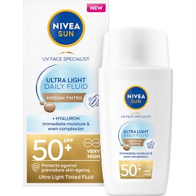 Bild på NIVEA SUN solkräm ansikte UV Face Ultra Light Fluid, Medium Tinted SPF 50+, 40 ml