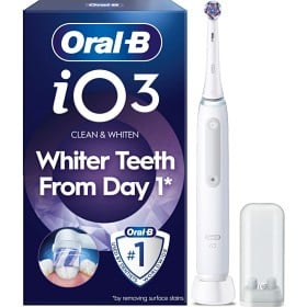 Bild på Oral-B iO3 Eltandborste, Vit, 1 Radiant White tandborsthuvud, hållare till borsthuvud