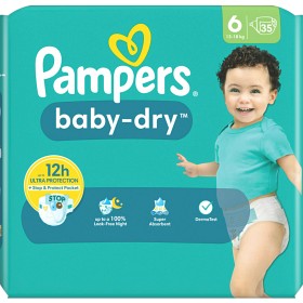 Bild på Pampers Baby-Dry Blöjor storlek 6, 13kg-18kg, 35 blöjor