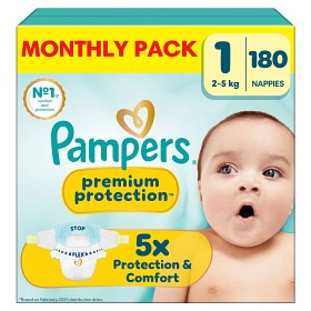 Bild på Pampers Premium Protection blöja Storlek 1 (2-5 kg) 180 st