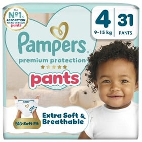 Bild på Pampers Premium Protection byxblöjor storlek 4, 31 blöjor, 9kg-15kg