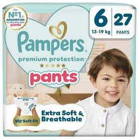 Bild på Pampers Premium Protection byxblöjor storlek 6, 27 blöjor, 13kg-19kg