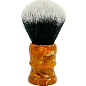 Bild på Parker Shaving Marbled Yellow (swirled w/brown & white) Resin Handle Tuxedo Knot Synthetic Bristle Brush"Solar Storm" - Extra large 28mm knot