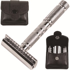 Bild på Parker Shaving A1R 4 Piece Travel Razor with Leather Case