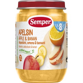Bild på Semper Fruktpuré Apelsin Äpple & Banan 8M 190 g