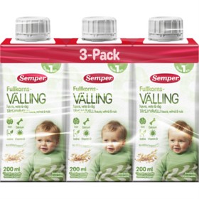 Bild på Semper Fullkornsvälling havre, vete & råg, 1 år, Drickfärdig 3 x 200 ml