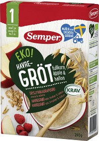 Bild på Semper Havregröt med Fullkorn Äpple & Hallon 12M 240 g