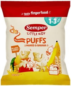 Bild på Semper Little Kids Multigrain Puffs Mango & Banan 1-3 år, 18 g