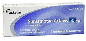 Bild på Sumatriptan Actavis, dragerad tablett 50 mg 2 st