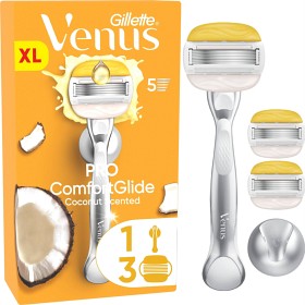 Bild på Gillette Venus Pro ComfortGlide Coconut & Olay rakhyvel, 3 st rakblad, duschhållare