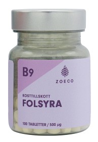 Bild på Zoeco Folsyra 500 µg 100 tabletter