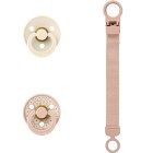 BIBS Colour Pacifier & Loop Clip Gift Set Latex Size 1, Blush