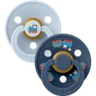 BIBS Pacifier Colour Holiday Train 2-pack Latex Size 2 Baby Blue/Steel Blue