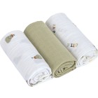 Lässig Swaddle & Burp Blanket Happy Fruits Päron, 3-pack