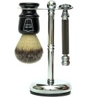 Parker Shaving 3 Piece Black Brush 76R Chrome Stand