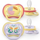 Philips Avent Ultra Air napp, 0–6 m, 2-pack, Ljuslila/Ljusgul med motiv